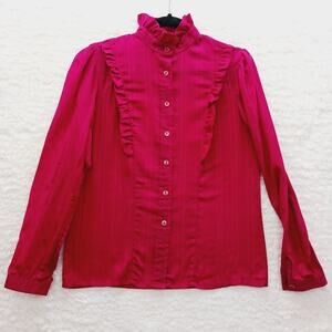 Blouse Size 12 VTG Rose Red Ruffle Stripe 70s Romantic Goth Coquette Cottagecore